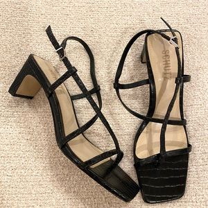 SCHUTZ snakeskin strappy block heel sandal